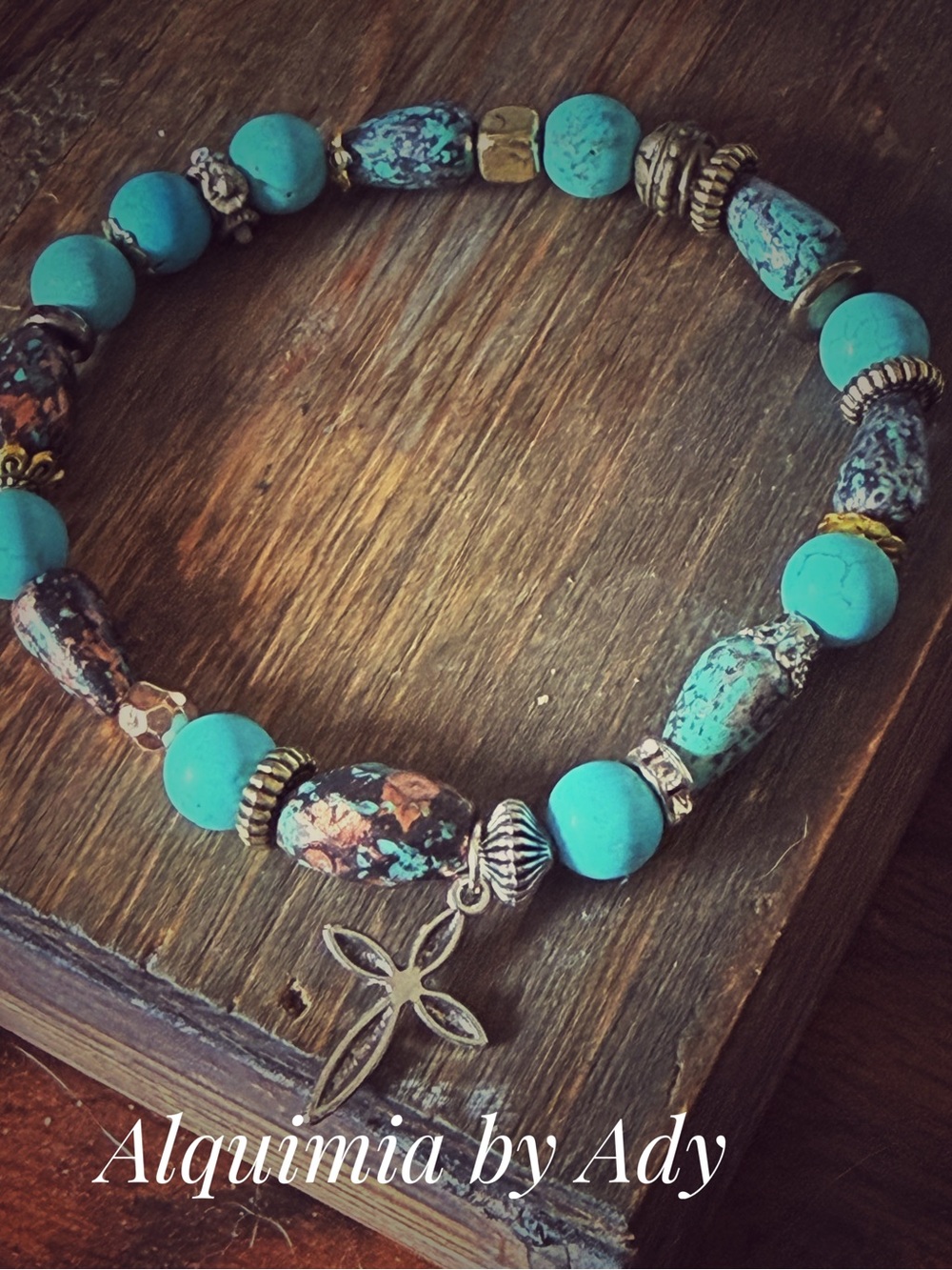Cross Silver  turquoise bracelet/ boho